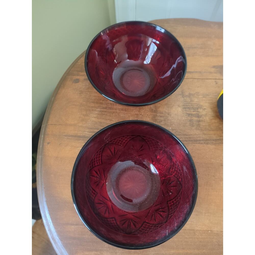 Pair Vintage Ruby Red Cristal D Arques Salad Bowls - Picture 3 of 5